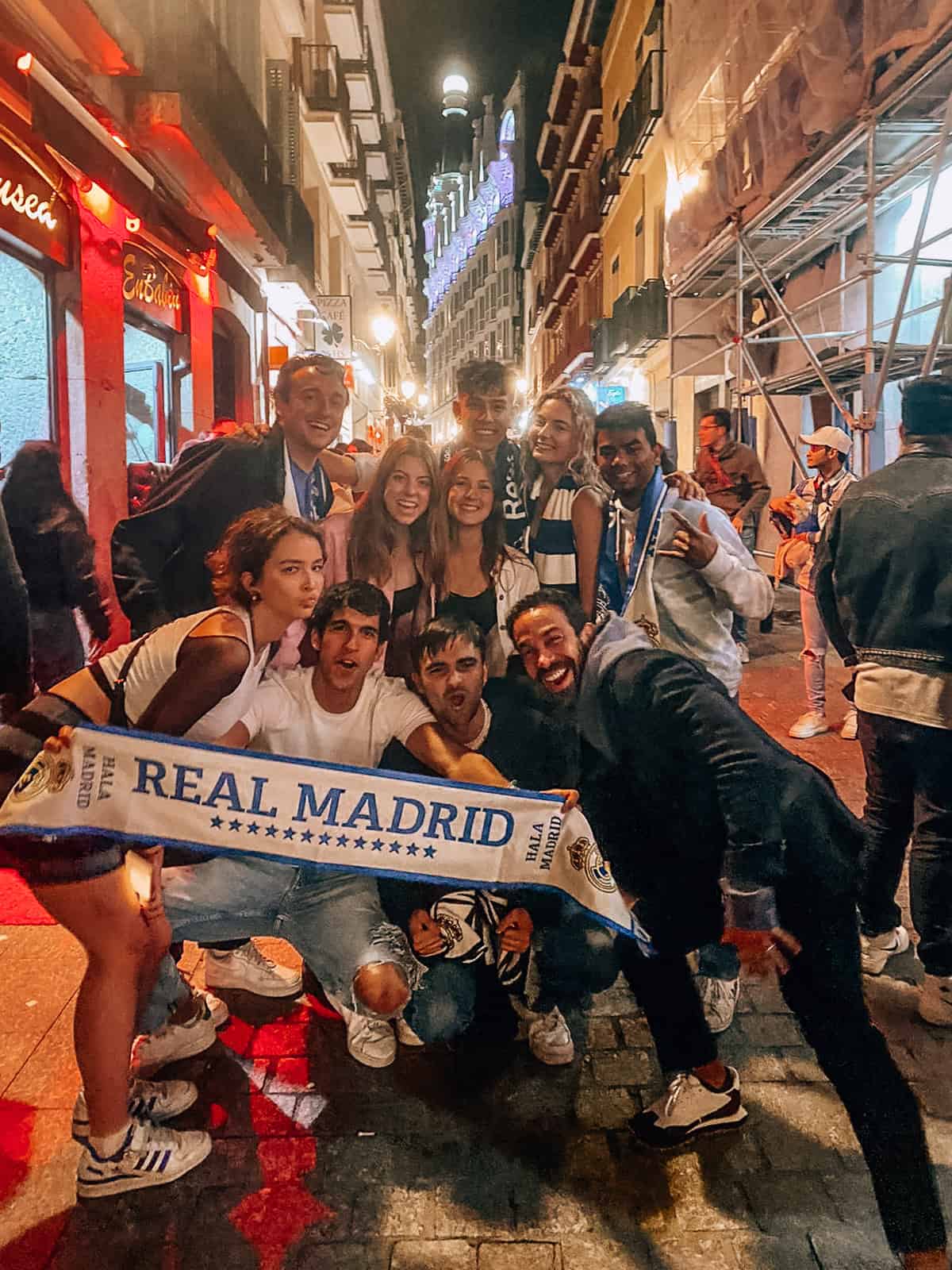 Living in Spain Group of people in the street after a Real Madrid game in Madrid, Spain