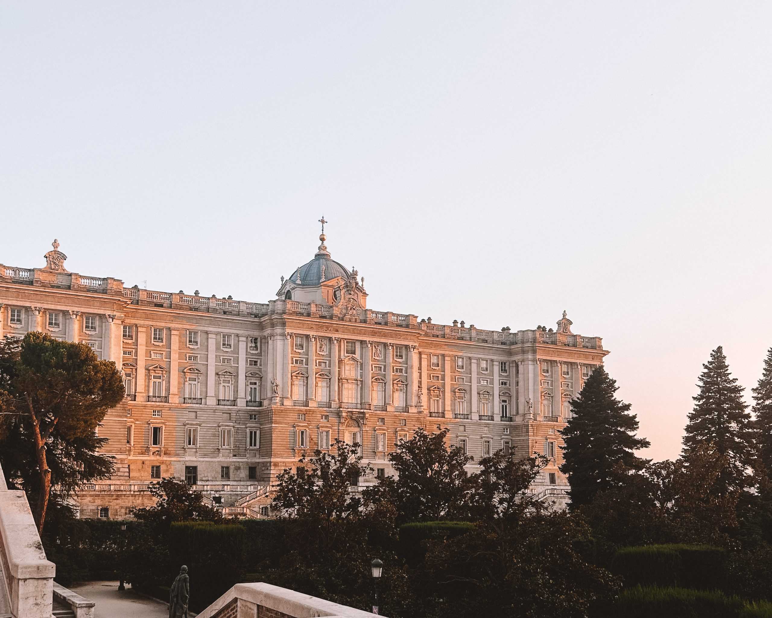 Royal Palace in Madrid, Spain at sunset