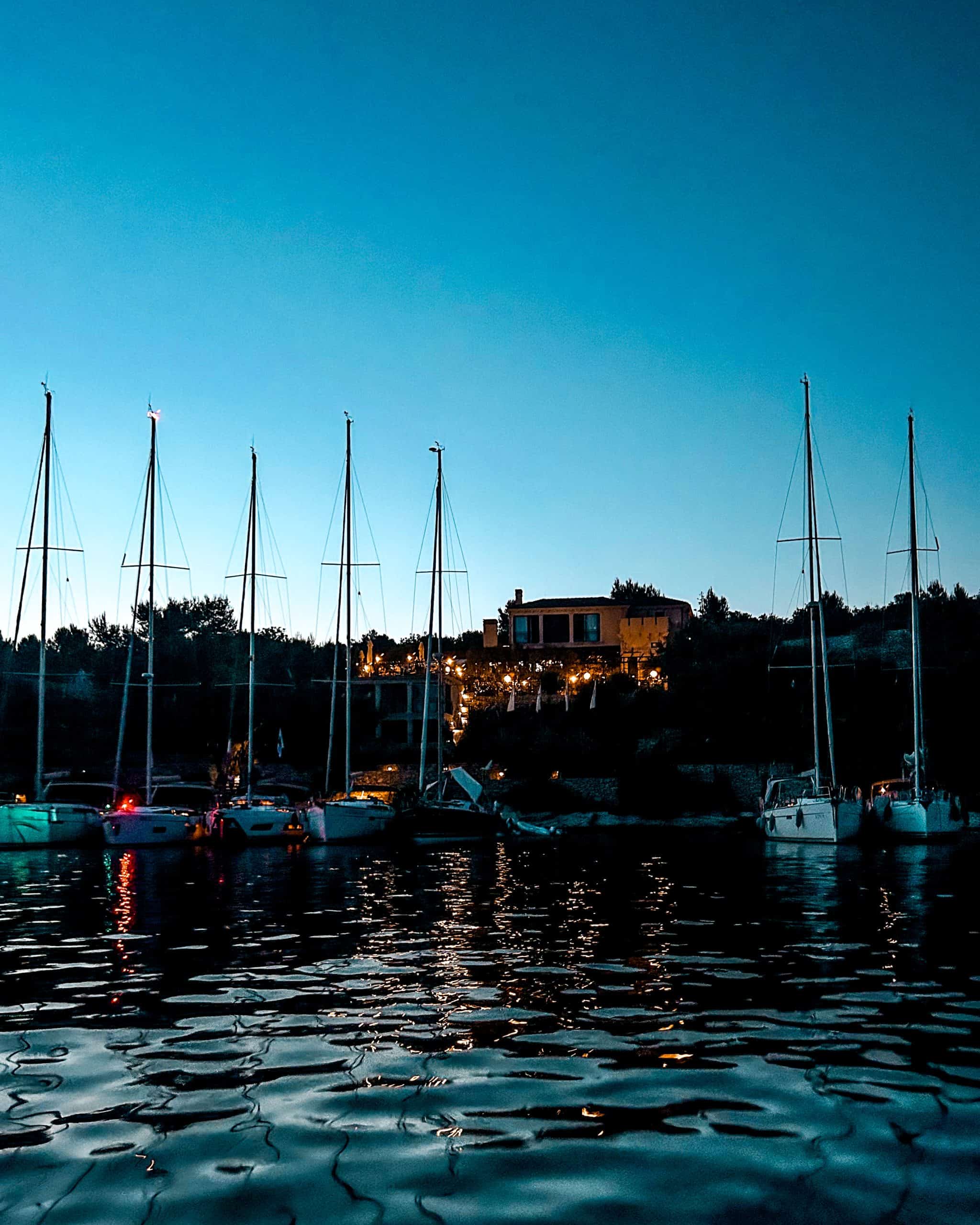 Is Croatia worth visiting? Boats in the marina at night in Croatia