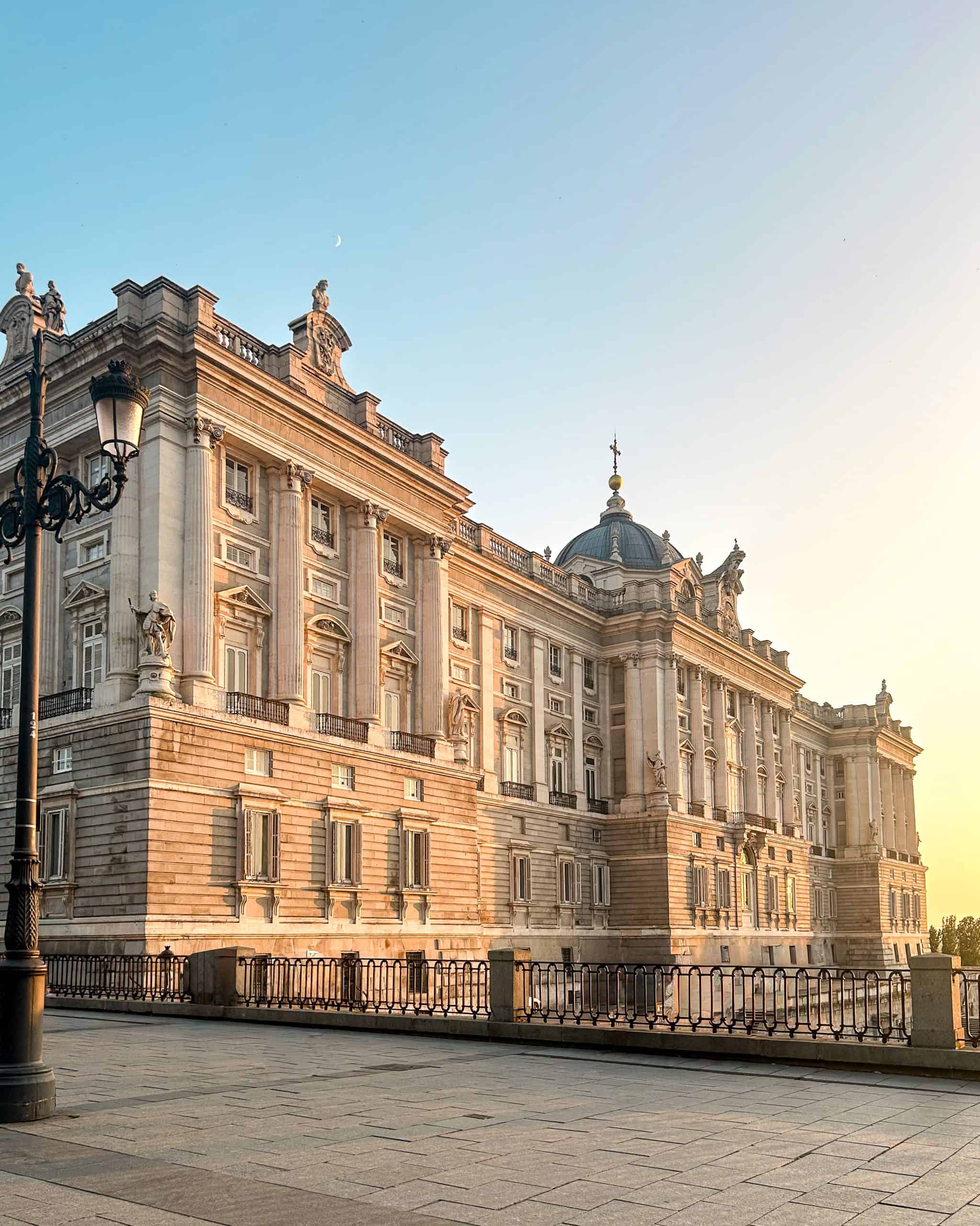 palace in Madrid, Spain at sunset