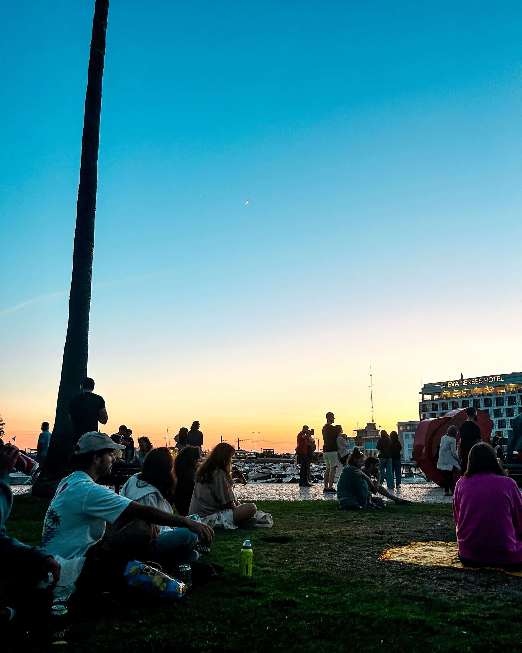 picnic at sunset near the water in Faro, Portugal