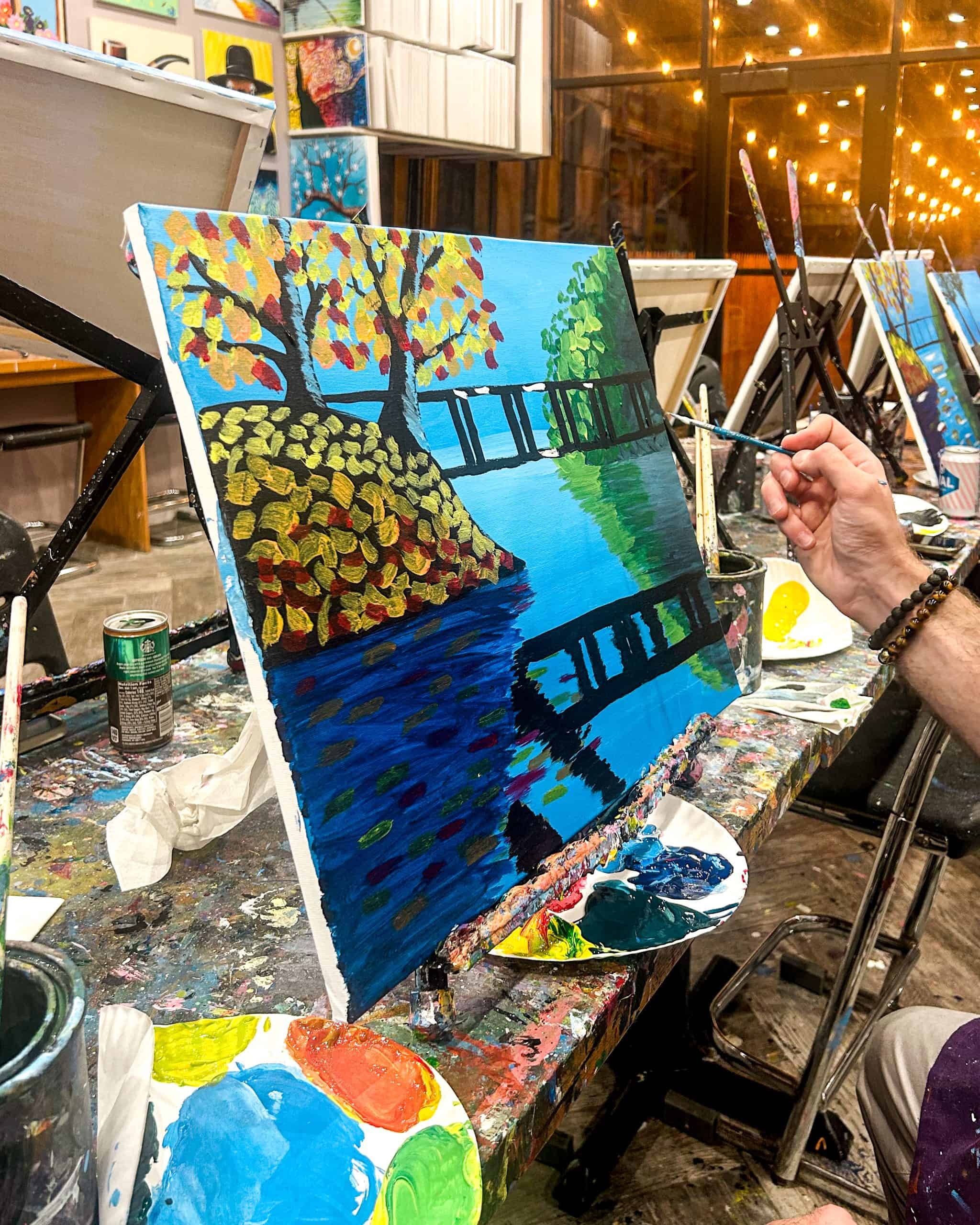 painting at a workshop in brooklyn in NYC at night