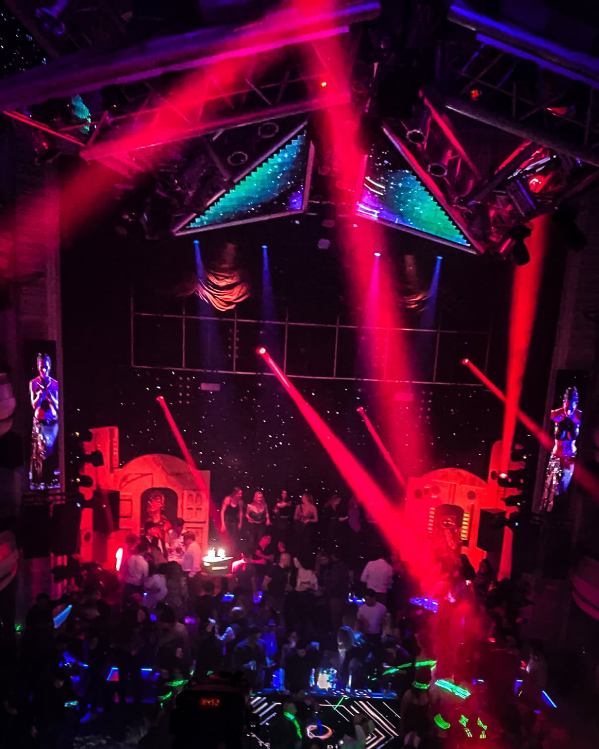 nightclub with crowds and lights in Madrid, Spain